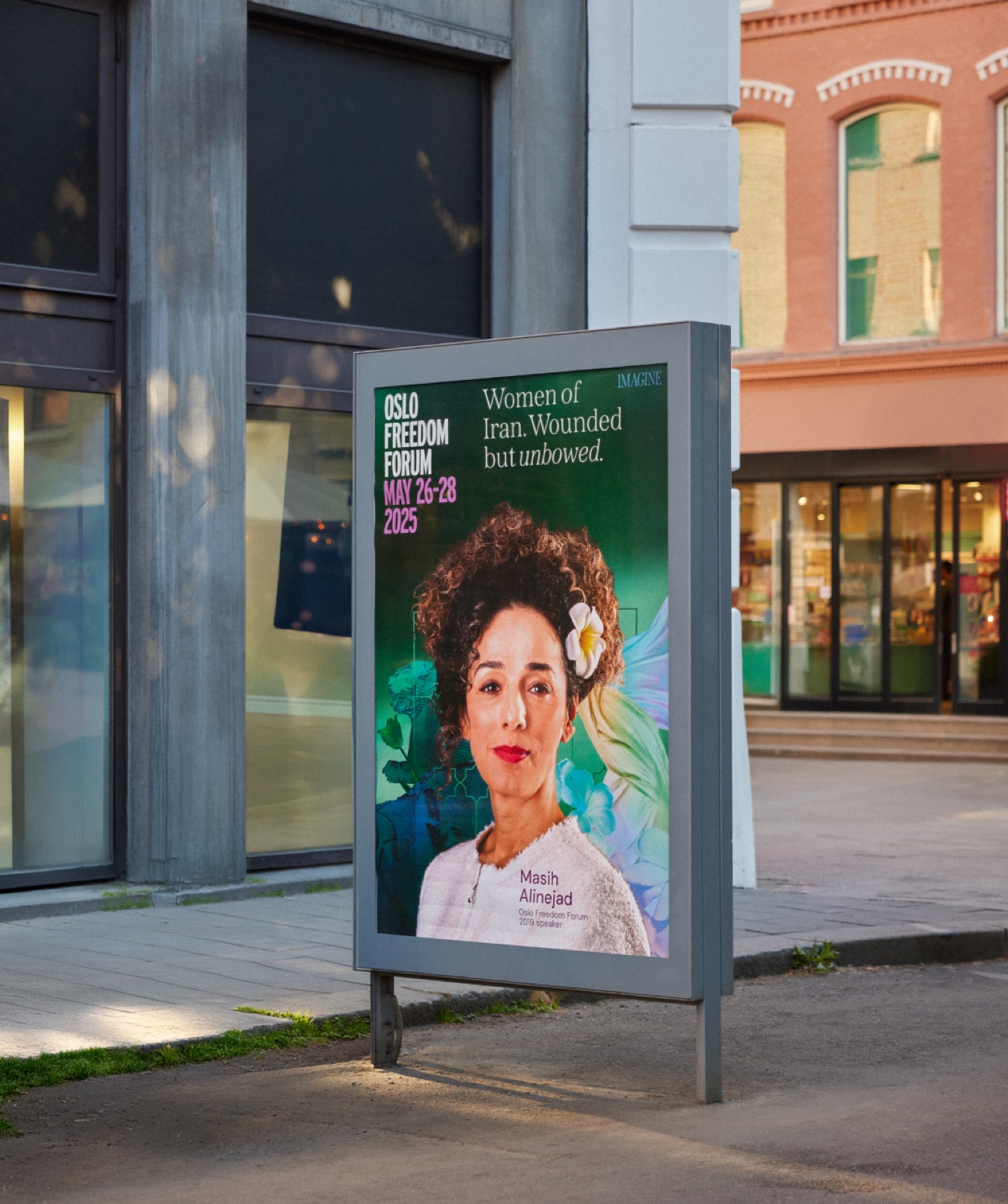 Oslo street placement of the 2025 campaign featuring Masih Alinejad