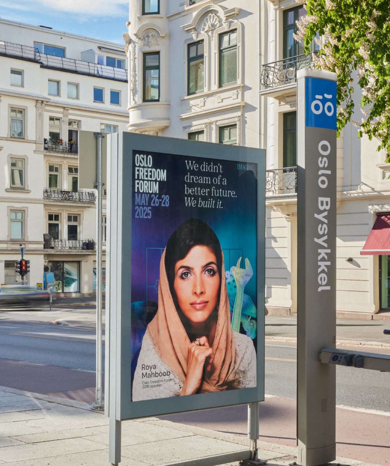 Oslo street placement of the 2025 campaign featuring Roya Mahboob