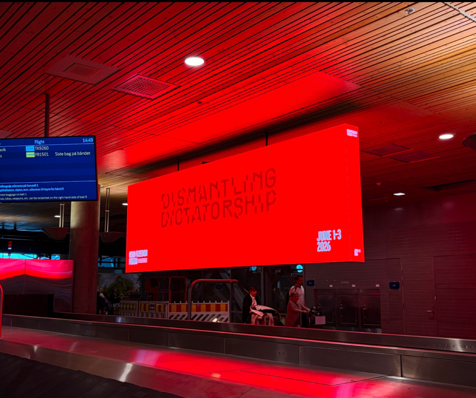 Oslo Airport arrivals placement for the Oslo Freedom Forum campaign